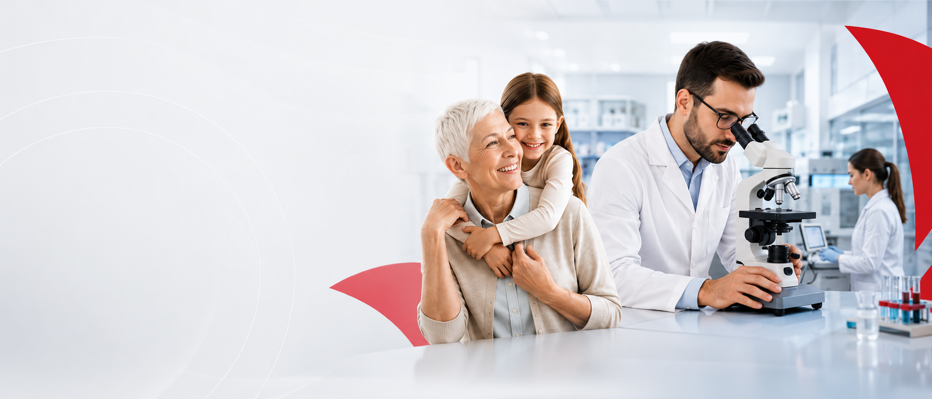 Família e profissional em ambiente de laboratório